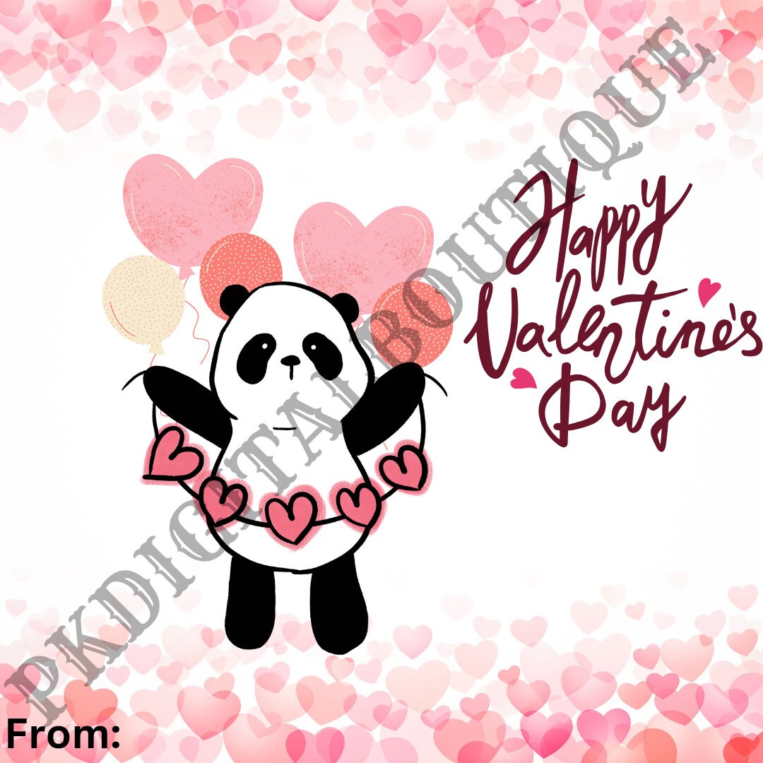 Panda Valentine Printable Valentine - Etsy