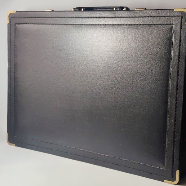 Vintage Leather Briefcase Kuchen Chef,Black, Code-locked suitcase designed for kitchenware storage.