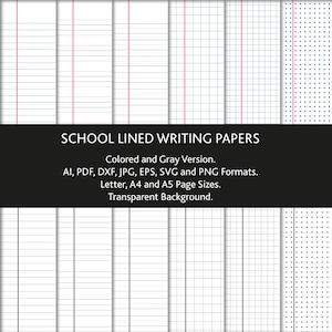 Gelinieerd schrijfpapier Svg, Notebook gelinieerd papier Svg, Schoolkrant, Gelinieerd papier, Digitale papieren, Gelinieerd dagboekpapier, Dot Grid Printable
