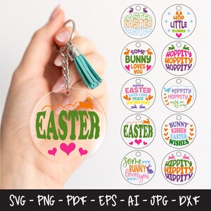 Round Keychain Svg Bundle, Easter Round Keychain Svg, Happy Easter Keychain, Bunny Keychain Svg, Custom Design Vector, DXF files for Laser