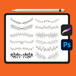 Puede incluir: Un dibujo digital de 10 separadores florales diferentes, cada uno con un diseño único. Los separadores están dibujados con tinta negra sobre un fondo blanco.