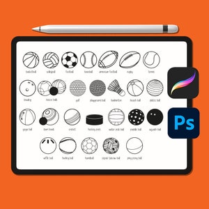 May include: A digital drawing of 20 different types of balls used in various sports, including basketball, volleyball, football, baseball, American football, rugby, tennis, bowling, bocce balls, golf, playground ball, badminton, beach ball, plates ball, yoga ball, lawn bowls, cricket, hockey puck, water polo ball, paddle ball, squash ball, wiffle ball, hurling ball, handball, sepak takraw ball, and ping pong ball.