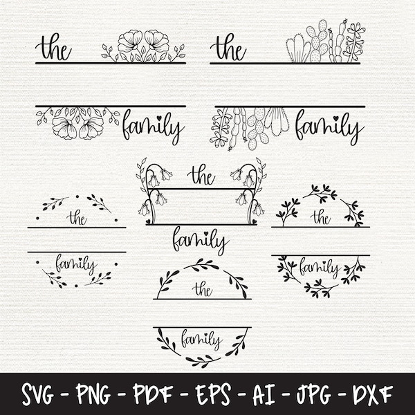 Family Name Monogram Svg Bundle, Last Name Family Name Svg, Split Monogram svg,  Dxf Files for Laser, Svg Files for Cricut