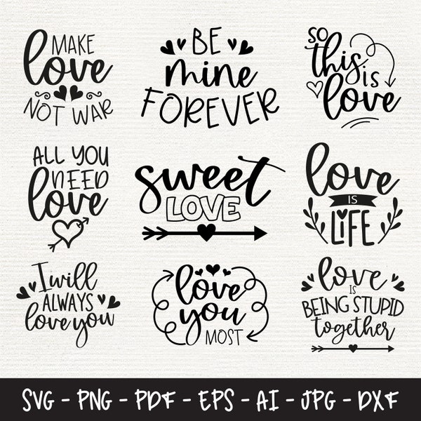 Love Bundle Svg, Love Quotes, I love you Svg, Svg Files for Shirt, Custom Design Vector, Png Files for Mug, DXF files for Laser