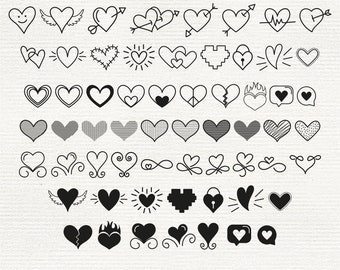 Doodle hart SVG-bundel: liefde vectorillustraties (digitale download)