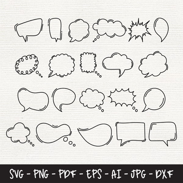 Speech Bubbles Svg Bundle, Word Bubbles, Cartoon Speech, Speech Bubble Outline SVG, Bubble Frame SVG, Thought Bubble