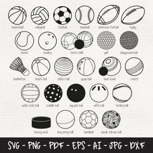 Sportbälle Bundle SVG, Basketball Design, Beachvolleyball Shirt, Fußball Design, Baseball Design, American Football Design, Teller Ball Png, Yoga Ball