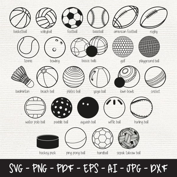 Sports Balls Bundle Svg, Basketball Svg, Volleyball Svg, Football Svg, Baseball Svg, American Football Svg, Plates Ball Png, Yoga Ball