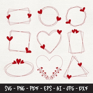 Couronne de la Saint-Valentin SVG, Couronne de coeur Svg, Couronne de cercle Svg, Couronne rectangulaire Png, Couronne carrée Dxf, Couronne d’amour Pdf