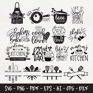 Pakiet kuchenny Svg, Kuchnia Split Svg, Gotowanie Monogram Svg, Kuchnia Split Frame, Kuchnia Sign Svg, Pieczenie Svg, Deska do krojenia Svg,