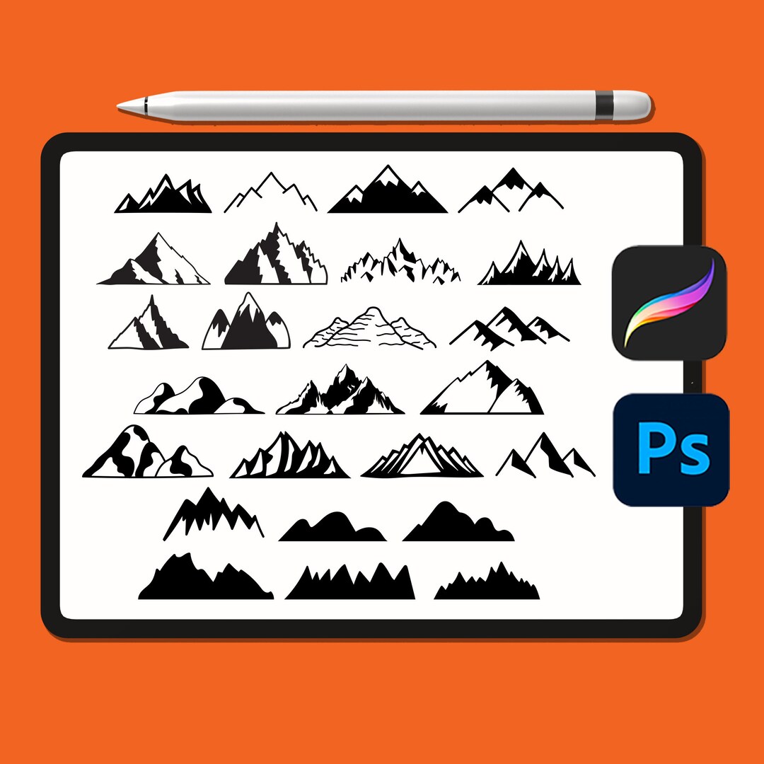 Mountains Procreate Brushes Bundle, Photoshop Brushes, ABR Stamps ...