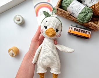Crochet Goose: Handmade Cotton Amigurumi Plush with a Bow