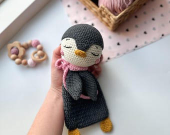 Handmade Penguin Comforter – Crochet Lovey / Decorative Keepsake
