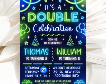 Sibling Birthday Invitation, Double Celebration Birthday Invite Template AMY026