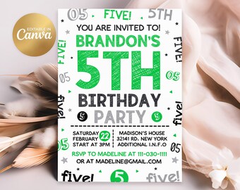 5th Birthday Invitation, 5th Invitation, Editable Boy 5th Birthday Invites, 5x7 Canva