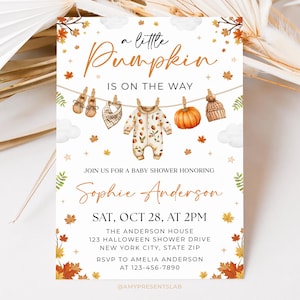 A Little Pumpkin is on The Way Baby Shower Invitation, Fall Pumpkin Baby Shower Invite, Pumpkin Invitation, Autumn Baby Shower, 5x7 Canva