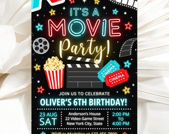 Movie Party Invitation, Cinema Birthday Invite Template AMY027