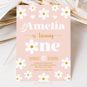 Invito di compleanno Daisy, invito di compleanno Daisy per il primo anno, invito per bambina per il primo compleanno, invito floreale, 5x7 Canva