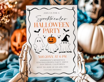 Spooktacular Halloween Party Invitation, Halloween Ghost Party Invite, Halloween Birthday Invitation Template AMY044