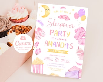 Sleepover Birthday Invitation, Sleepover Invitation, Slumber Party Birthday Invite, 5x7 Canva