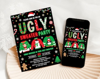 Ugly Sweater Christmas Party Invitation, Ugly Sweater Invitation, Christmas Party Invitation, Ugly Sweater Party Invite, 5x7 Canva