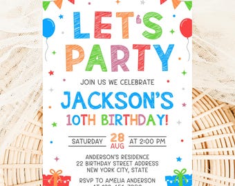 Simple Colorful Birthday Invitation, Cheerful Birthday Party Invite, Bright Birthday Invitation Template AMY013