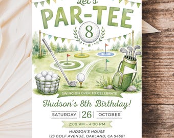 Golf Birthday Invitation, Mini Golf Let's Par-Tee Invite Template AMY019
