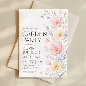 Wildflower Garden Party Invitation, Editable Floral Birthday Invite Template AMY024