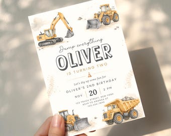 Construction Birthday Invitation, Boy Birthday Dump Truck Party Invite Template AMY004