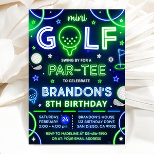 Mini Golf Birthday Invitation, Boy Golf Party Invite, Let's Par-tee Invitation Template AMY033