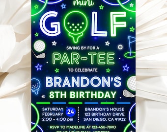 Mini Golf Birthday Invitation, Boy Golf Party Invite, Let's Par-tee Invitation Template AMY033