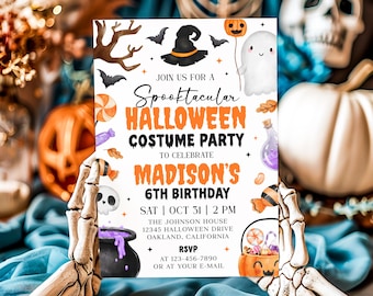 Halloween Birthday Invitation, Spooky Pumpkin Ghost Party Invite Template AMY047