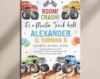 Monster Truck Birthday Invitation, Truck Party Invite Template AMY018