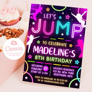 Invitación de cumpleaños de salto, invitación de salto, invitación de cumpleaños de trampolín para niños editable, Canva de 5 x 7
