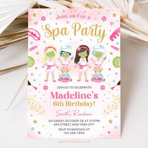 Spa Party Birthday Invitation, Spa Party Invitation, Girl Spa Birthday Invite, 5x7 Canva