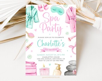 Convite de aniversário para festa spa, convite para festa de beleza, convite de aniversário para meninas com tema spa, convites para manicure e pedicure para pré-adolescentes, 5x7 Canva