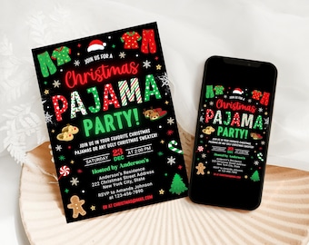 Christmas Pajama Party Invitation, Pajama Invitation, Christmas Party Invitation, Holiday Party Invite, 5x7 Canva