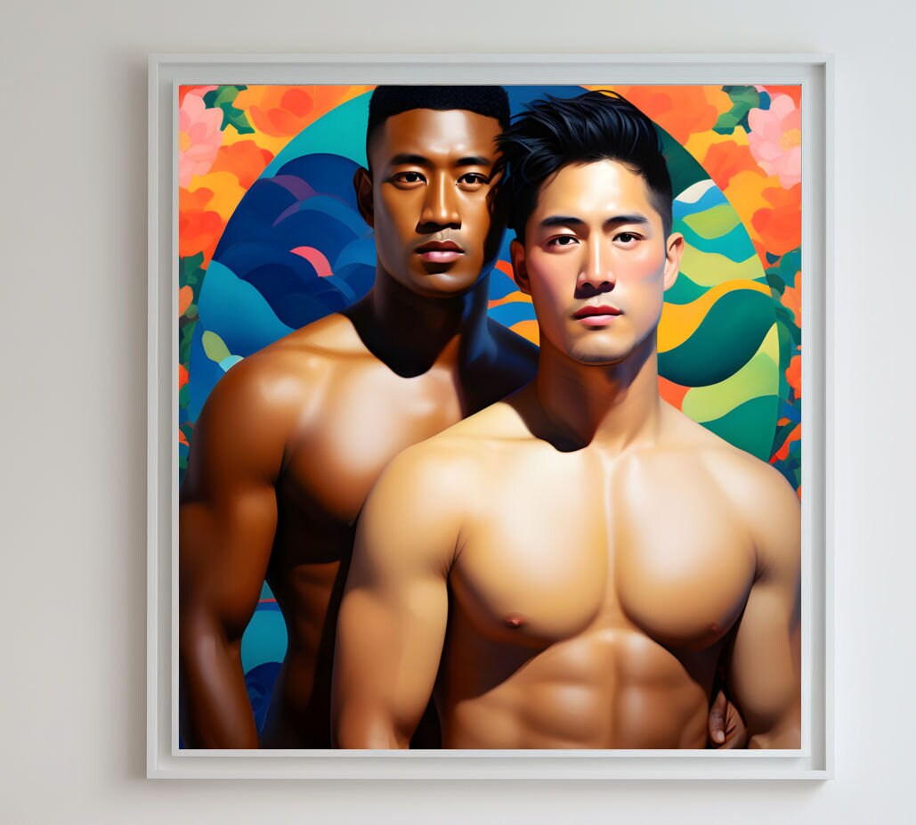 LGBTQ Art, Gay Art, Gay Couple, Digital Art, AI Art, Gay Print Poster ...