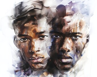 Gay Couple Art Print: Black Men Portrait, LGBTQ Home Decor (Digital Download)