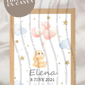 Carte de naissance modifiable, feuille de naissance pour bébé, cadeau de nouveau-né, décoration de chambre de bébé, modèle de bébé modifiable, impression numérique de bébé