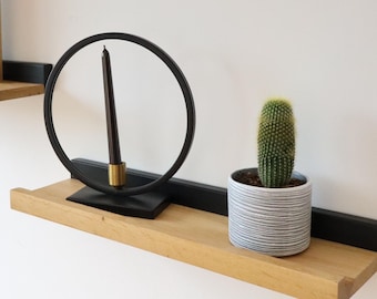 Designer wall shelf made of solid oak and metal, shelf for living room or kitchen, picture ledge oak
