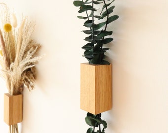 Oak wood wall vase, dried flowers, eucalyptus, self-adhesive wooden wall decoration with flowers