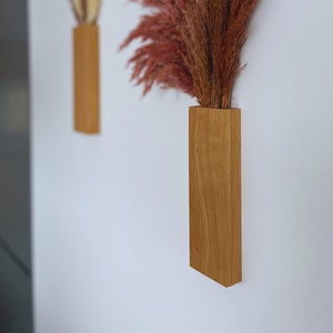 Wandvase Eiche 29 cm, Wanddeko Holz massiv , Holzvase, Blumenvase, Wanddekoration, Dekovase robust, Wandtasche