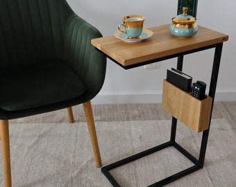 Wood and metal side table, sofa table, coffee table, laptop table