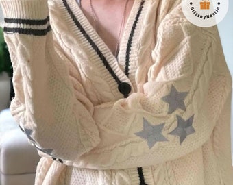 Folk Taylor Cardigan Taylor Swifite Oversized Cardigan Star Embroidered Folklore Cardigan Winter Handmade Cardigan Cute Holiday Sweater