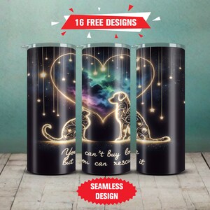 Rescue Dog Cat 20 oz Skinny Sublimation Tumbler Wrap Seamless, Descarga de archivos PNG digital, 9.2 x 8.3"