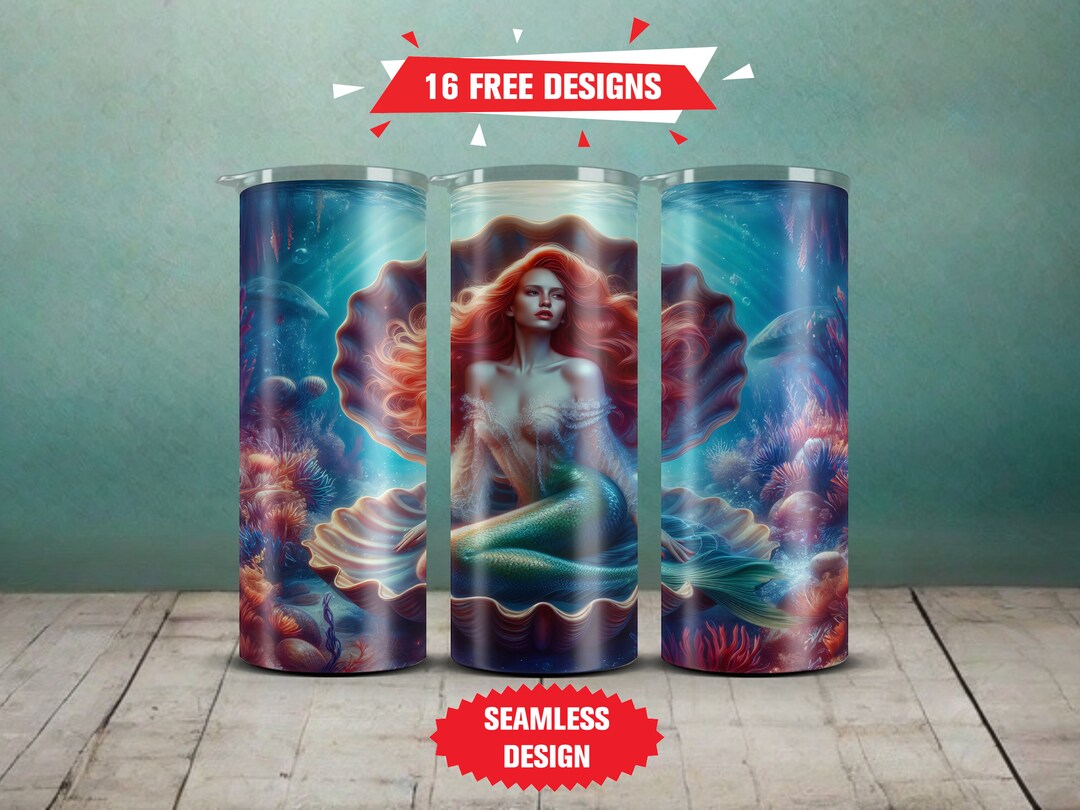 Mermaid 20 Oz Skinny Sublimation Tumbler Wrap Seamless, Digital PNG ...