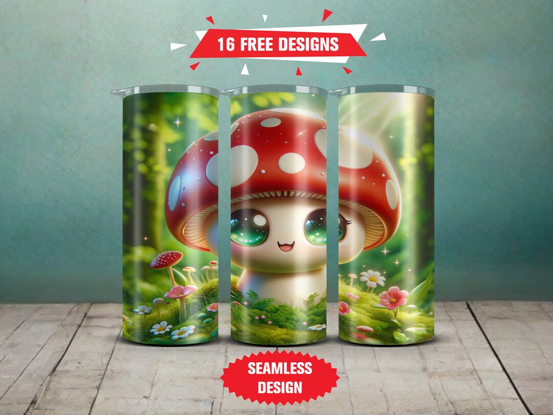 Kawaii Mushroom 20 Oz Skinny Sublimation Tumbler Wrap Seamless, Digital ...