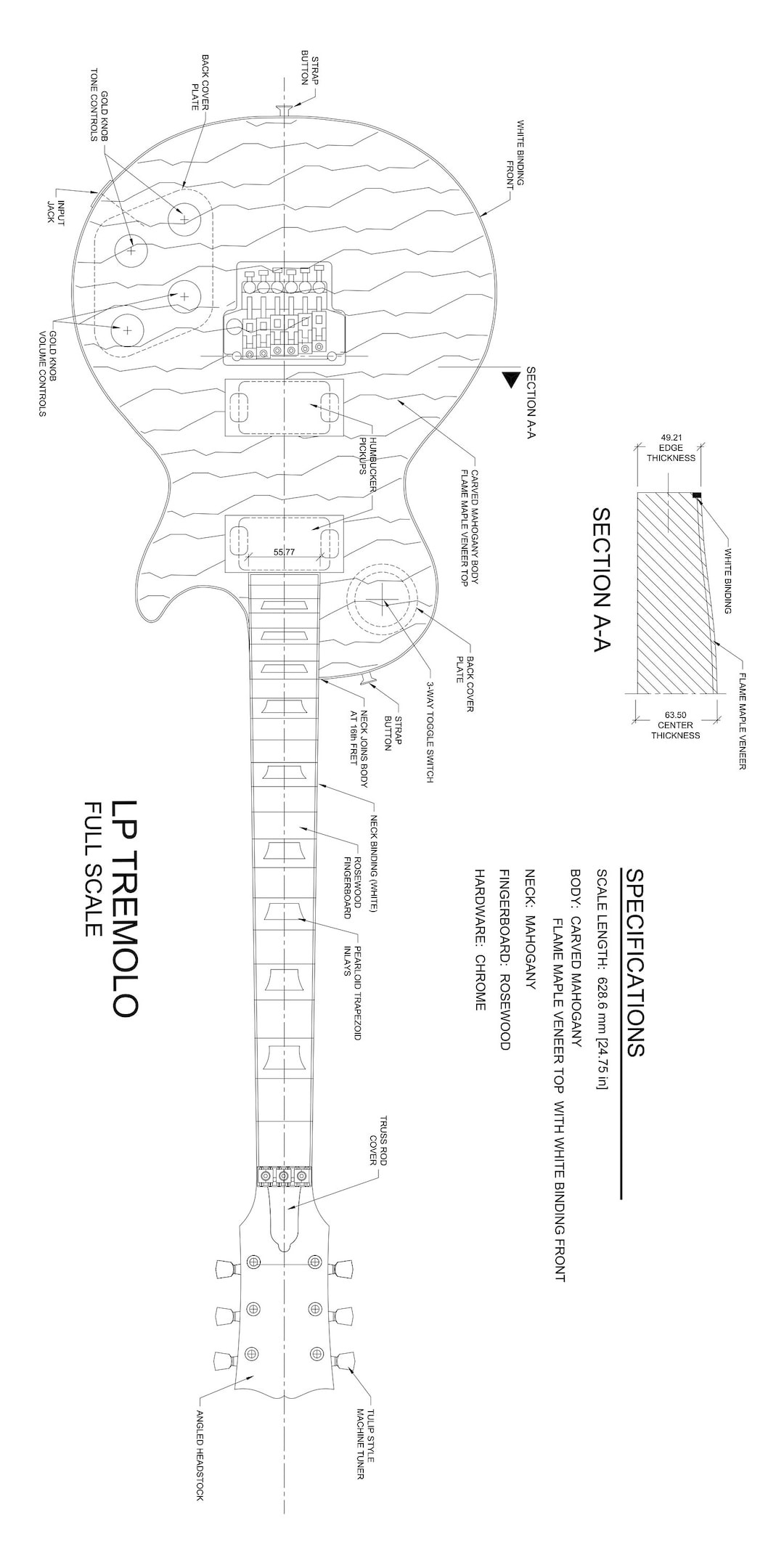 ギブソン レスポール トレモロ付き 弦楽器製作者プラン、PDF、設計図