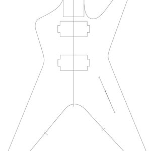 May include: Line drawing of a guitar body with two pickup outlines and a single line down the centre.